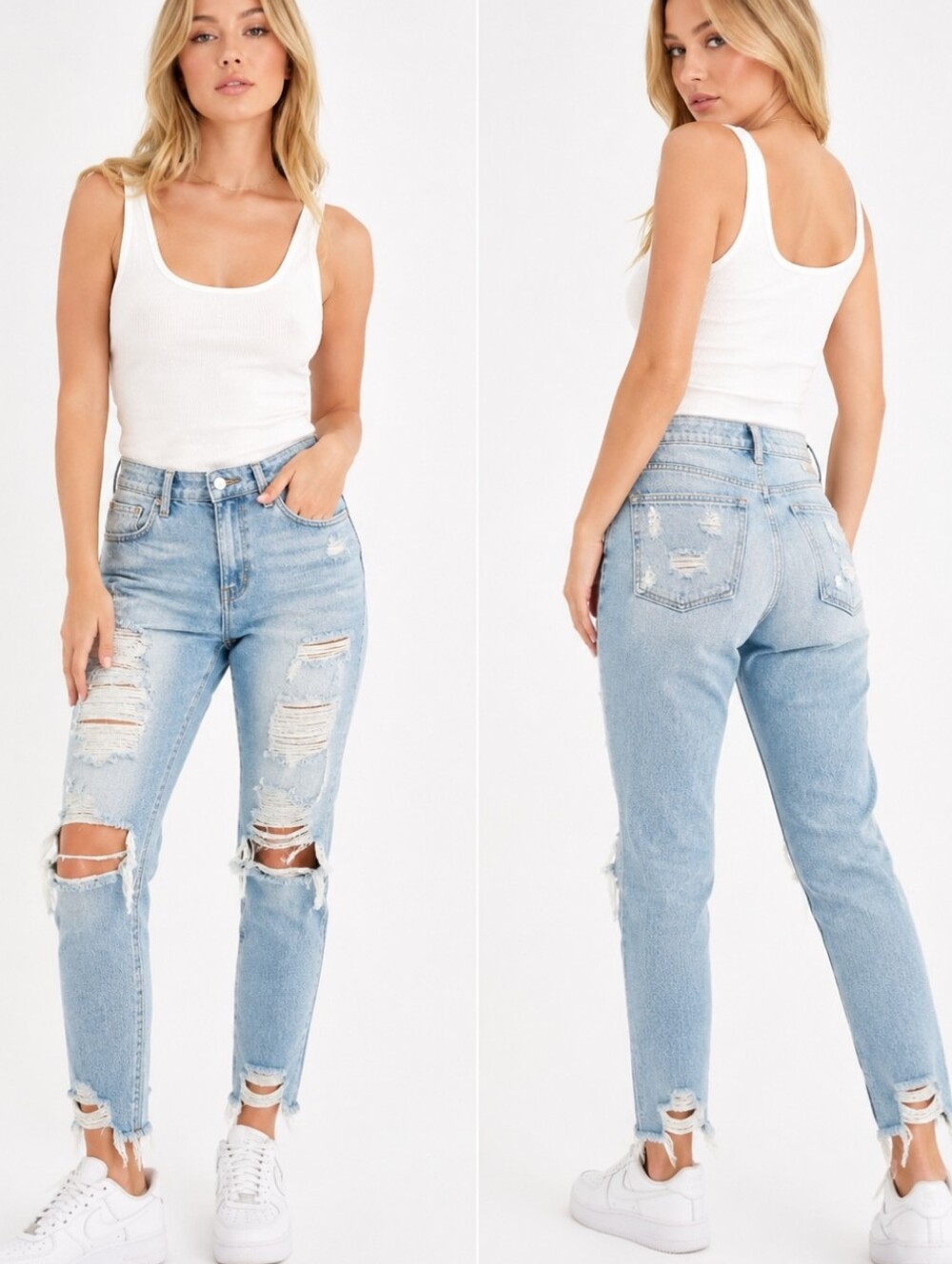 American Eagle Mom Jean Distressed Light Wash High Rise Stretch Ankle Short 2